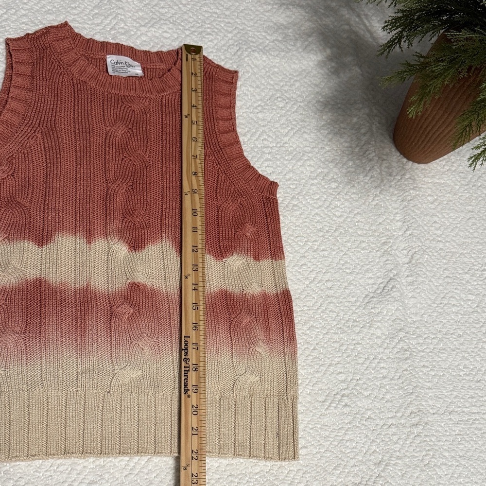 Calvin Klein Coral and Cream Cable Knit Tank Top 100%Cotton Size XS - Picture 7 of 7